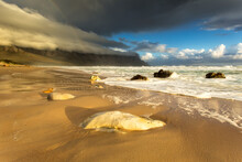 Wide Angle View Of Kogelbay Beach As A Cold Winter Coldfront Moves In Over The Western Cape Of South Africa