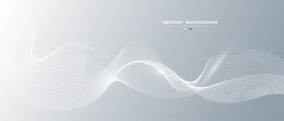 Gray and white abstract background with flowing particles. Digital future technology concept. vector illustration.	
