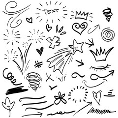 Poster - hand drawn set abstract doodle element, for concept design. isolated on white background. vector illustration
