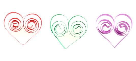 Wall Mural - Three Paper quilling heart, isolated paper hearts