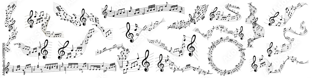 musical notes melody on white background	
 - obrazy, fototapety, plakaty 