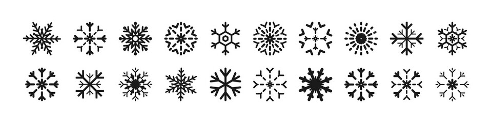 Wall Mural - snowflakes collection. black snowflakes isolated. 20 different snowflakes in flat style for web desi