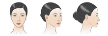 Asian Korean Women Portrait Three Dimension Angles. Vector Illustration
