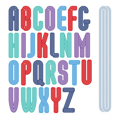 Poster - set of vector capital tall funky alphabet letters isolated with parallel lines, can be used for logo