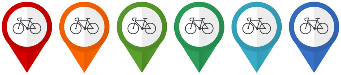 Poster - Bicycle vector pointers, set of colorful flat design icons isolated on white background