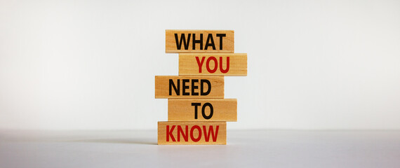 Wall Mural - Wooden blocks with text 'what you need to know'. Beautiful white background, copy space. Business concept.
