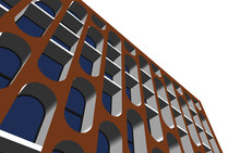 Modern Facade Of A Building With Arch Windows 3d Illustration