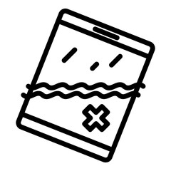 Poster - Cracked tablet icon. Outline cracked tablet vector icon for web design isolated on white background