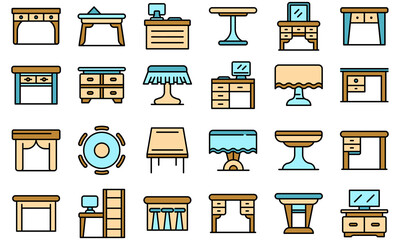 Wall Mural - Table icons set. Outline set of table vector icons thin line color flat on white