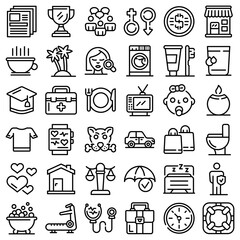 Wall Mural - Human needs icons set. Outline set of human needs vector icons for web design isolated on white background