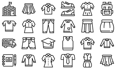 Poster - School uniform icons set. Outline set of school uniform vector icons for web design isolated on white background