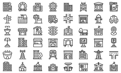 Poster - city infrastructure icons set. outline set of city infrastructure vector icons for web design isolat
