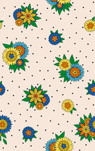 Romantic Flowers. Ethnic Flower & Dots. Print Seamless Pattern. 