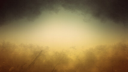 Poster - abstract orange background with black grunge borders, triangle shapes in orange transparent layers w