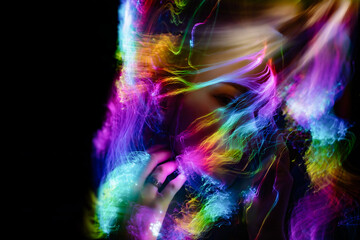 light painting portrait, new art direction, long exposure photo without processing, light drawing at long exposure