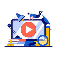 Poster - online learning concept with character. people using app for distance education, online tutorial. e-