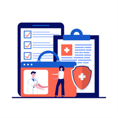 Poster - online diagnosis concept with character. patient on professional consultation. digital platform for 