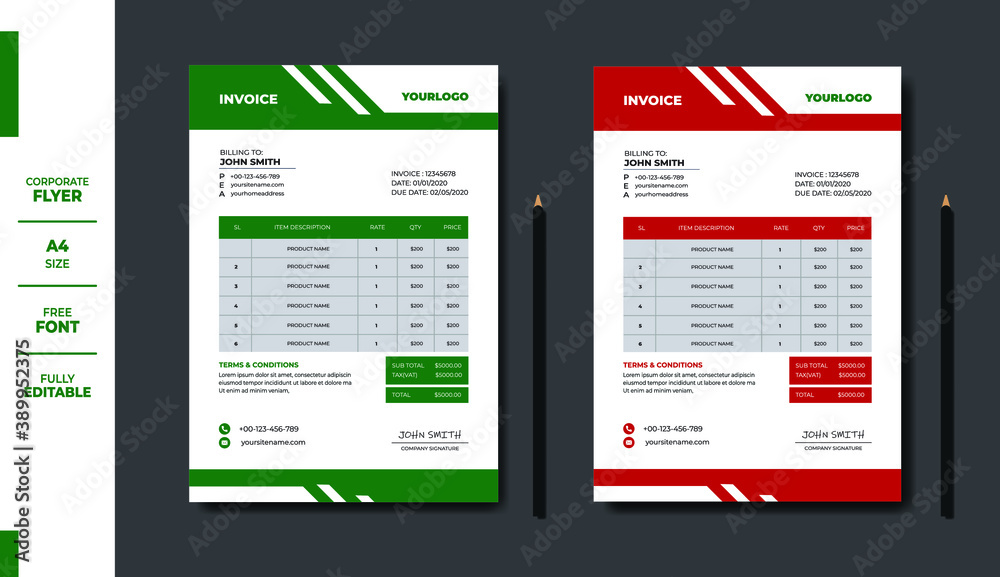Professional Business Invoice Template Design Stock Vector | Adobe Stock