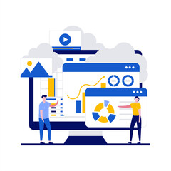 Poster - cloud computing technology concept with character. data storage protection, computing science disk s