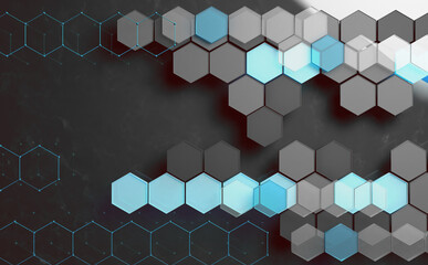 Wall Mural - Cloud and computer concept. Abstract background of technology and science. Mesh or net with lines and geometric shapes detail.3d illustration.