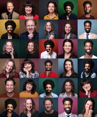 Wall Mural - Group of ordinary people in front of a colored background