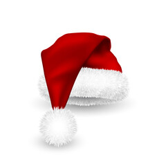 Wall Mural - Realistic Red Santa Claus hat isolated on white background. Gradient mesh Santa Claus cap with fur. Vector illustration