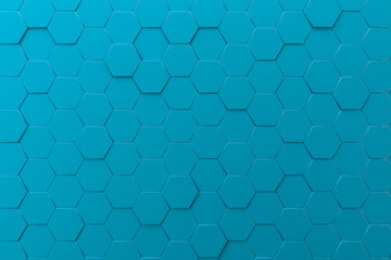 blue honeycombs abstract hexagons background, 3d illustration