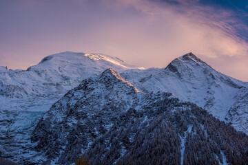 Wall Mural - Mont Blanc massif at sunet in Chamonix in the French Alps