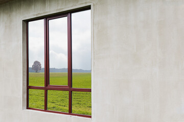 Large window in a new private house under construction