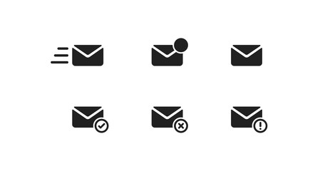 Send mail set. Massege black symbol. Email sign in vector flat