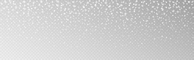 Wall Mural - Snow realistic wide texture. Christmas falling snowflakes on transparent backdrop. Falling white flakes. Defocused snow template. Winter effect with snowstorm. Vector illustration