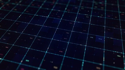 Aufkleber - Stock market data rolling and processing over a grid. Animation. Global economy stock market concept, digital composition with business information, seamless loop.