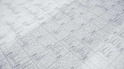 Poster - Abstract white and grey cells with numbers flowing slowly. Animation. Lots of changing data in a table with three-digit and four-digit numbers.