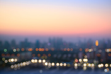 Wall Mural - bokeh light and blur city skyline sunrise background. bangkok, thailand, asia