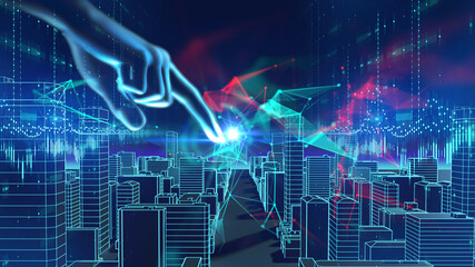 Aufkleber - smart city and  Digital landscape in  cyber world.3d illustration