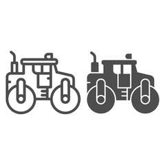 Poster - Asphalt roller line and solid icon, heavy equipment concept, steamroller truck sign on white background, Road roller icon in outline style for mobile concept and web design. Vector graphics.