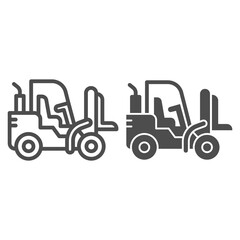 Poster - Loader line and solid icon, heavy equipment concept, Fork lift sign on white background, Forklift Loader icon in outline style for mobile concept and web design. Vector graphics.