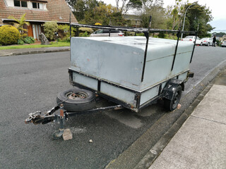 Sticker - AUCKLAND, NEW ZEALAND - Sep 24, 2020: View of small 2-axle box trailer parked in suburban street