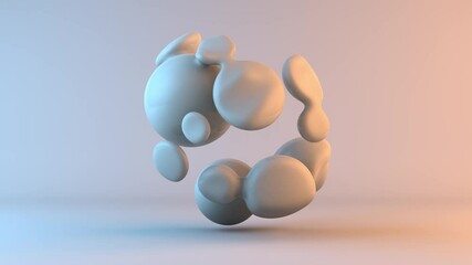 Poster - 3D animation of slow movement of pearl drops that merge in zero gravity. Abstract background, soothing graphic composition.