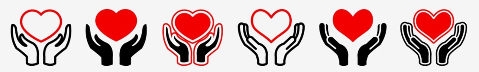 Wall Mural - hands holding heart icon set red | hand holding heart vector illustration logo | hands holding heart