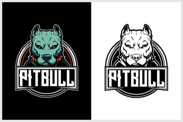 Angry Pitbull Dog Cartoon Character vector logo badge template