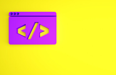 Purple Web design and front end development icon isolated on yellow background. Minimalism concept. 3d illustration 3D render.