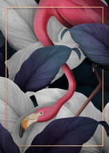 Tropical Flamingo On A Golden Frame