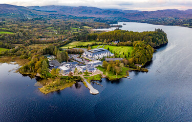 Aerial view of The Lake Eske and Harvey's Point in Donegal, Ireland