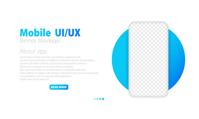 Poster - Smartphone with blank transparent screen. Phone mockup. Frame less smartphone. Frameless realistic cell phone template for infographics or presentation. UI and UX design interface. Lorem ipsum.