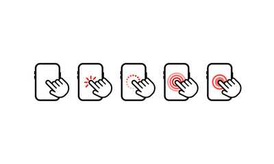 Poster - Click smartphone. Hand touch screen smartphone icon. Empty screen, phone mockup. Device mockup. Cursor icon vector. Hand pointer vector stock illustration.