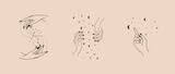 Fototapeta Big Ben - Hand gesture and moon simple linear template logo design. Magic astrological concepts tattoo, Fashion sticker, wall arts, magic book. Hand drawn vector illustration.