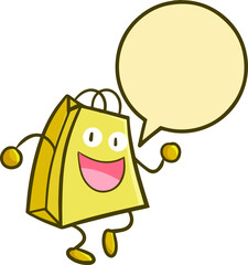 Wall Mural - Funny and cute shopping bag character walking with blank balloon text ready to be filled