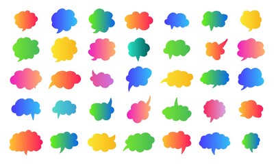 Sticker - Trendy gradient color speech bubbles. Doodle style thinking balloons isolated on white background