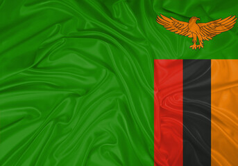 Wall Mural - Zambia national flag texture. Background for international concept. Simple waving flag.